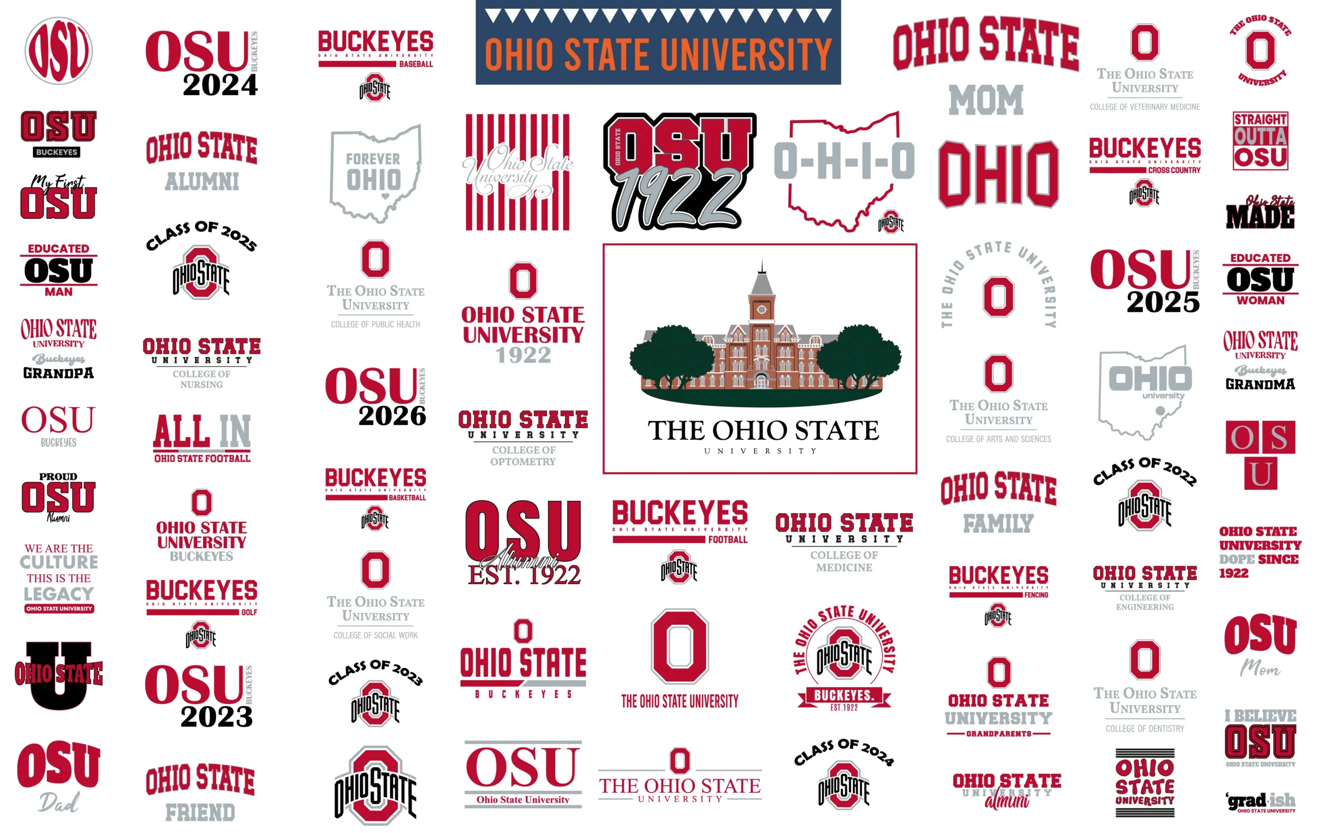 Ohio State University digital svg bundle | Buckeyes png print files | OSU 1922 svg designs
