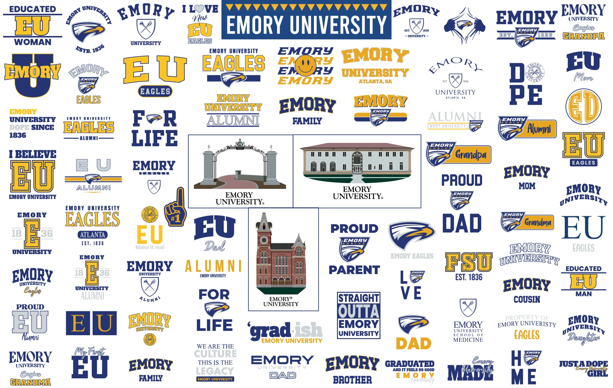 Emory University digital Svg design bundle | Emory Eagles png print files | EU 1836 svg designs