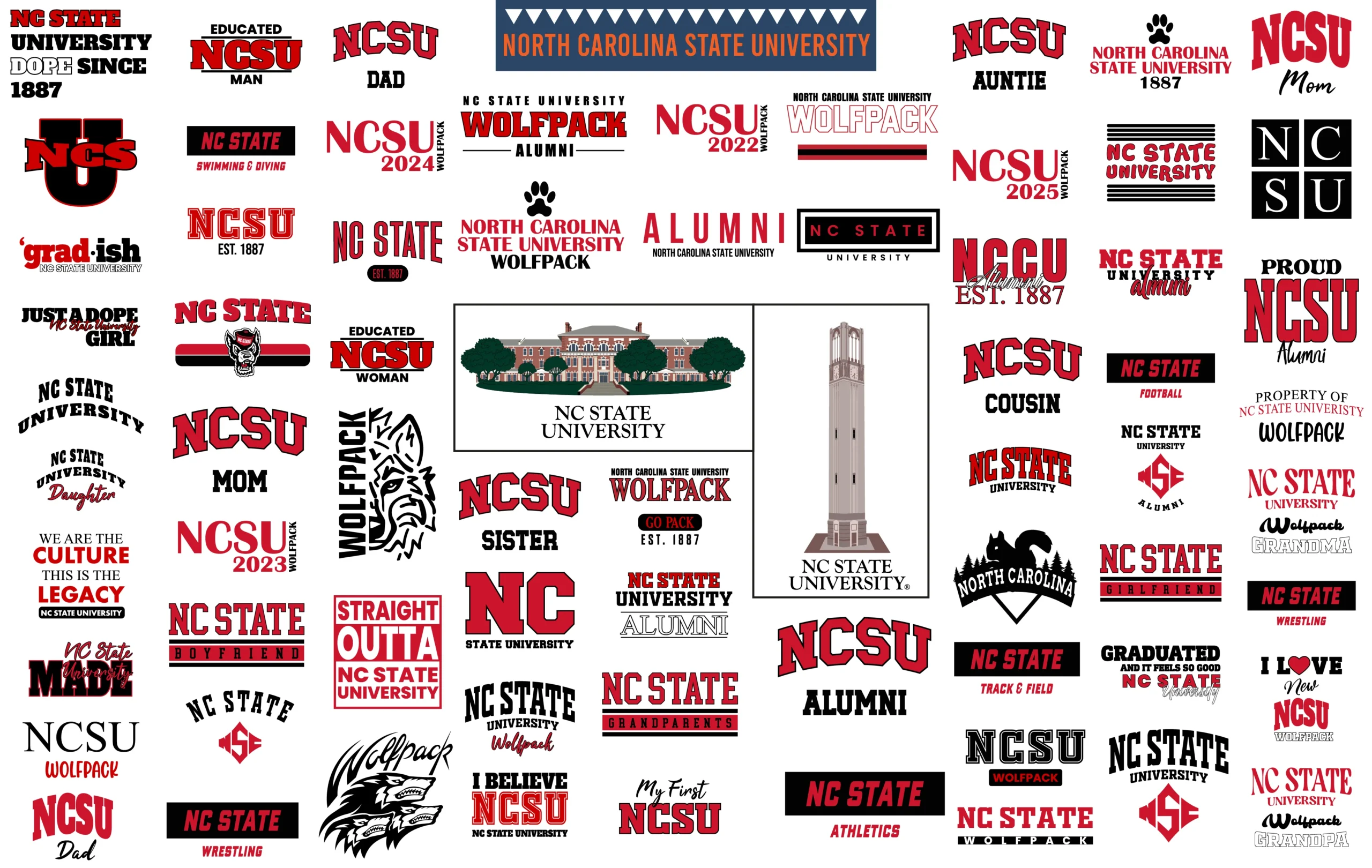 North Carolina State University Digital svg bundle | NCSU Wolfpack png print bundle | NCSU 1887 svg designss